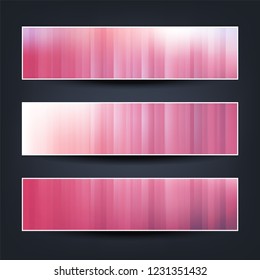 Set of Horizontal Banner or Header Designs for Your Business with Claret, Pink and White Striped Patterned Background