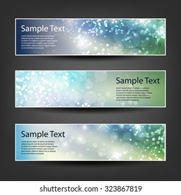 Set of Horizontal Banner or Header Designs for Christmas, New Year or Other Holidays with Colorful Sparkling Pattern Background - Colors: Blue, Green, Brown