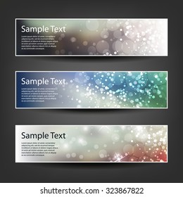 Set of Horizontal Banner or Header Designs for Christmas, New Year or Other Holidays with Colorful Sparkling Pattern Background  - Colors: Blue, Green, Brown