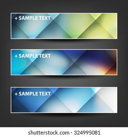 Set of Horizontal Banner or Header Designs for Christmas, New Year or Other Holidays with Colorful Checked Pattern Background