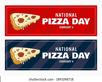 Set of Horizontal Banner National Pizza Day vector illustration. Web banner for pizza day celebration february 9. 