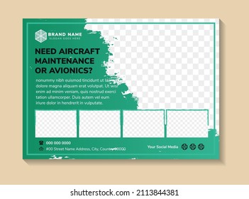 set of Horizontal Banner for need aircraft maintenance or avionics headline, creative concept for advertising, template for posting photos and text. Modern green gradient background and element.