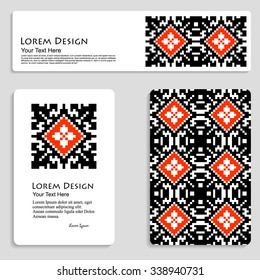 set of horizontal banner templates with decorative embroidery lace pattern, vector illustration.