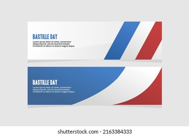 set of horizontal banner templates with french flag for bastille day on july 14