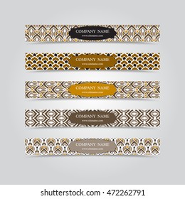 set of horizontal banner templates with hand drawn multicolored tribal pattern. Vector illustration