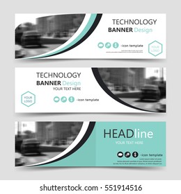 Set of horizontal banner templates. Vector corporate identity ribbon banners, website business header design. Collection of technology background layouts, eps10.