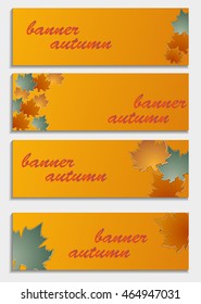 Set of horizontal banners  with 3d autumn leaves isolated on  background. Stylish trendy abstract wallpaper. Beautiful invitation or greeting card. Vector illustration