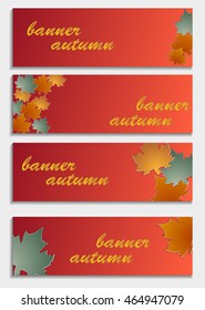 Set of horizontal banners  with 3d autumn leaves isolated on  background. Stylish trendy abstract wallpaper. Beautiful invitation or greeting card. Vector illustration