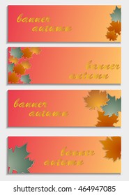 Set of horizontal banners  with 3d autumn leaves isolated on  background. Stylish trendy abstract wallpaper. Beautiful invitation or greeting card. Vector illustration
