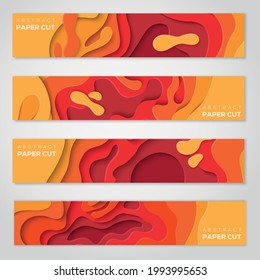 Horizontale Banner im 3D-Papierschnitt-Stil für Geschäftsvorführungen, Flyer, Poster und Einladungen. Farbige Schnitzerkunst. Vektorgrafik.