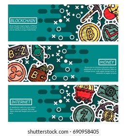 Set of Horizontal Banners about blockchain