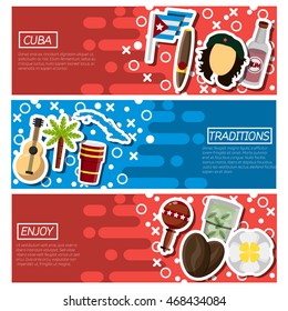 Set of Horizontal Banners about Cuba