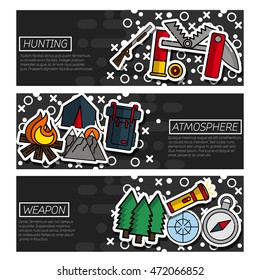 Set of Horizontal Banners about hunting. Collection isolated vector illustration