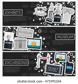 Set of Horizontal Banners about museum. Vector illustration, EPS 10