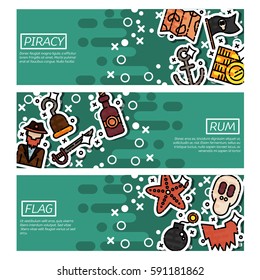 Set of Horizontal Banners about piracy