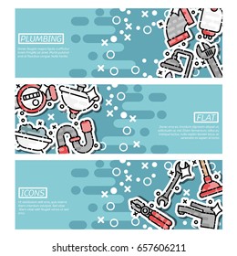 Set of Horizontal Banners about plumbing