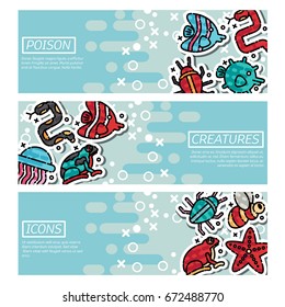 Set of Horizontal Banners about poison creatures
