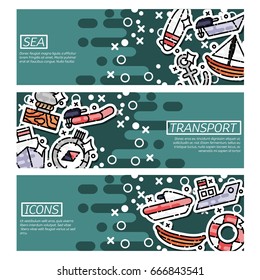Set of Horizontal Banners about sea transport