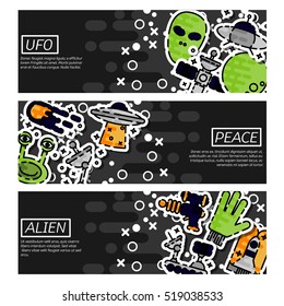 Set of Horizontal Banners about UFO