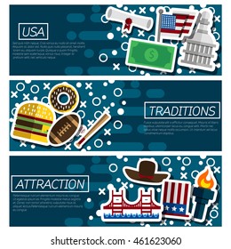 Set of Horizontal Banners about USA