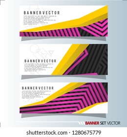 Set of horizontal banners. Abstract background with simple yellow lines. Vector illustration.