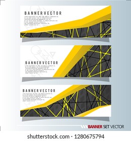 Set of horizontal banners. Abstract background with simple yellow lines. Vector illustration.