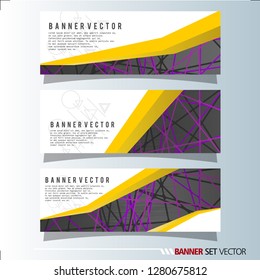 Set of horizontal banners. Abstract background with simple yellow lines. Vector illustration.