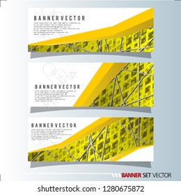 Set of horizontal banners. Abstract background with simple yellow lines. Vector illustration.