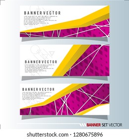 Set of horizontal banners. Abstract background with simple yellow lines. Vector illustration.