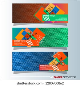 Set of horizontal banners. Abstract background with colorful squares shape. Vector illustration.