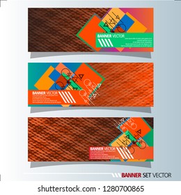 Set of horizontal banners. Abstract background with colorful squares shape. Vector illustration.