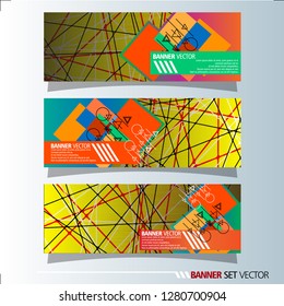 Set of horizontal banners. Abstract background with colorful squares shape. Vector illustration.