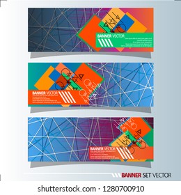Set of horizontal banners. Abstract background with colorful squares shape. Vector illustration.
