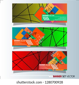 Set of horizontal banners. Abstract background with colorful squares shape. Vector illustration.