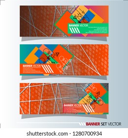 Set of horizontal banners. Abstract background with colorful squares shape. Vector illustration.