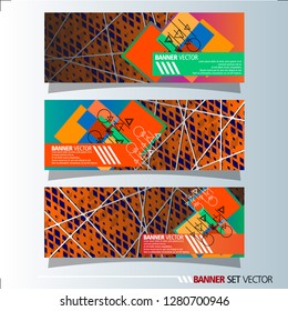 Set of horizontal banners. Abstract background with colorful squares shape. Vector illustration.