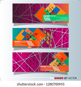 Set of horizontal banners. Abstract background with colorful squares shape. Vector illustration.