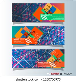 Set of horizontal banners. Abstract background with colorful squares shape. Vector illustration.