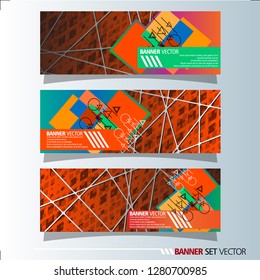 Set of horizontal banners. Abstract background with colorful squares shape. Vector illustration.