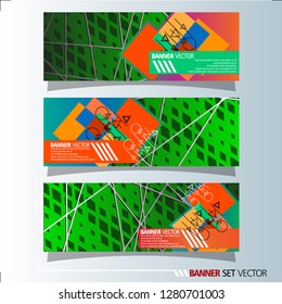 Set of horizontal banners. Abstract background with colorful squares shape. Vector illustration.