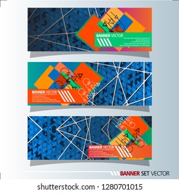 Set of horizontal banners. Abstract background with colorful squares shape. Vector illustration.