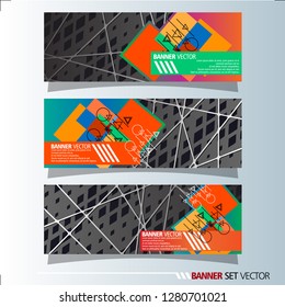 Set of horizontal banners. Abstract background with colorful squares shape. Vector illustration.