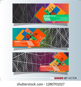 Set of horizontal banners. Abstract background with colorful squares shape. Vector illustration.