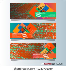 Set of horizontal banners. Abstract background with colorful squares shape. Vector illustration.