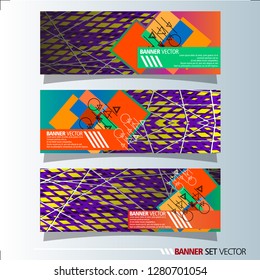 Set of horizontal banners. Abstract background with colorful squares shape. Vector illustration.