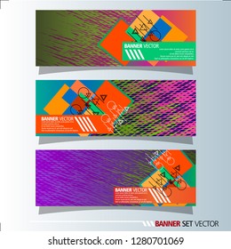 Set of horizontal banners. Abstract background with colorful squares shape. Vector illustration.