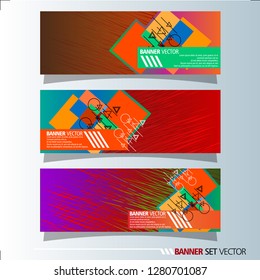 Set of horizontal banners. Abstract background with colorful squares shape. Vector illustration.