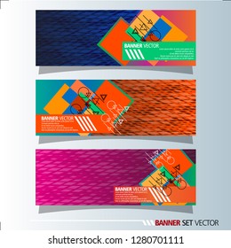 Set of horizontal banners. Abstract background with colorful squares shape. Vector illustration.