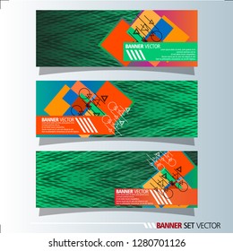 Set of horizontal banners. Abstract background with colorful squares shape. Vector illustration.