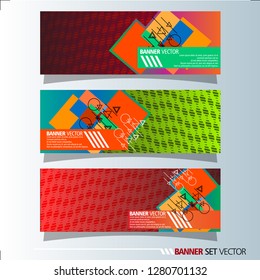 Set of horizontal banners. Abstract background with colorful squares shape. Vector illustration.